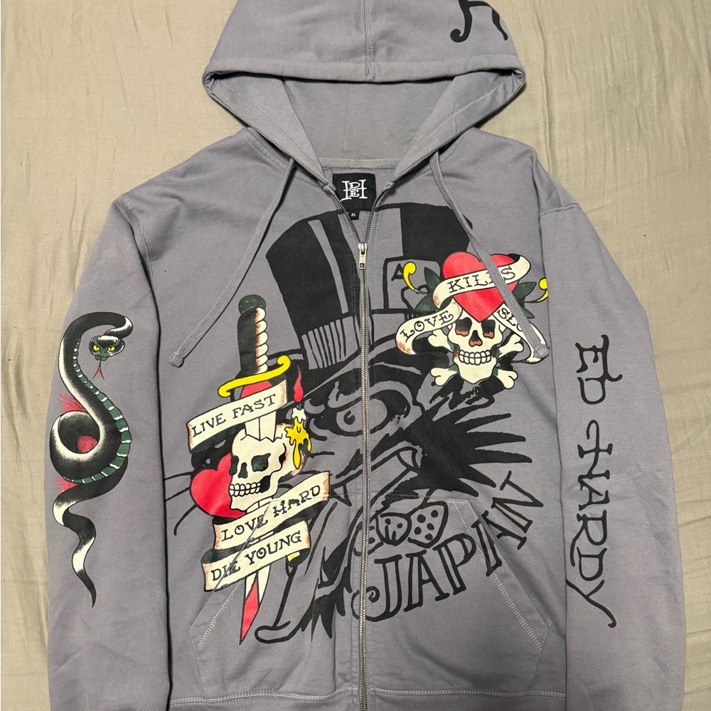 Ed Hardy Gray Love Kills Slowly Hoodie